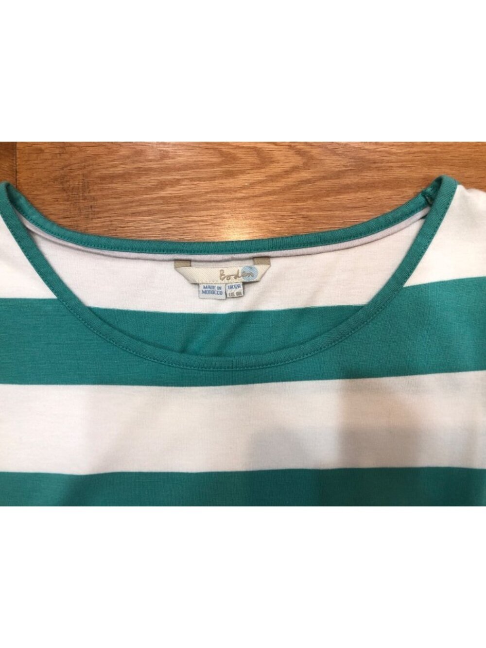 Boden Blackberry Dress Green & White Wide Stripe Lightweight Jersey Size 8R - Picture 7 of 10